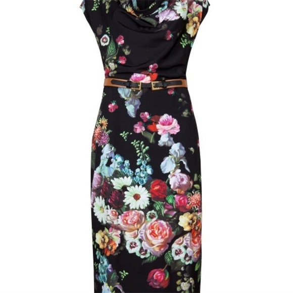 Ted Baker Robyne Oil Painting Floral Cowl Neck Midi Dress Size 1 / US 4 - Picture 6 of 15